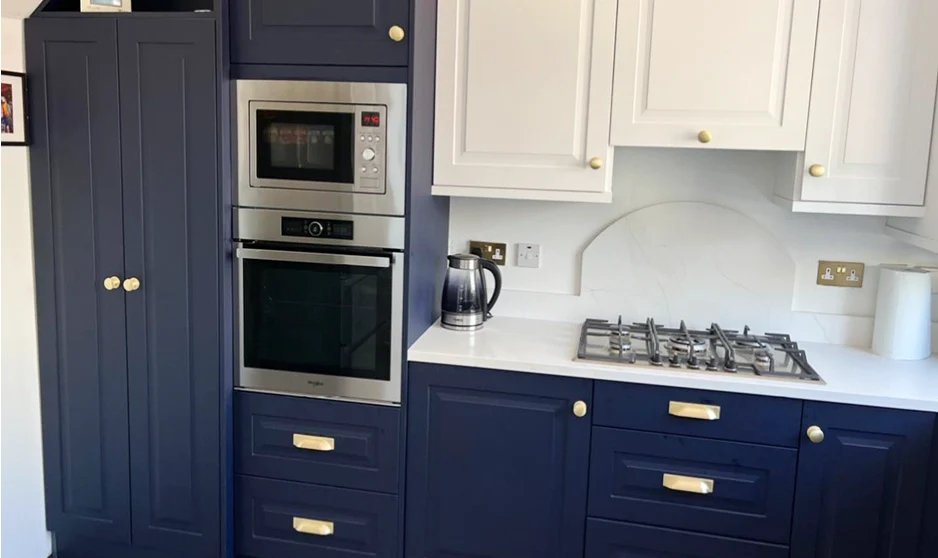 Marine Blue & Porcelain Shaker U-Shaped Kitchen Renovation hero