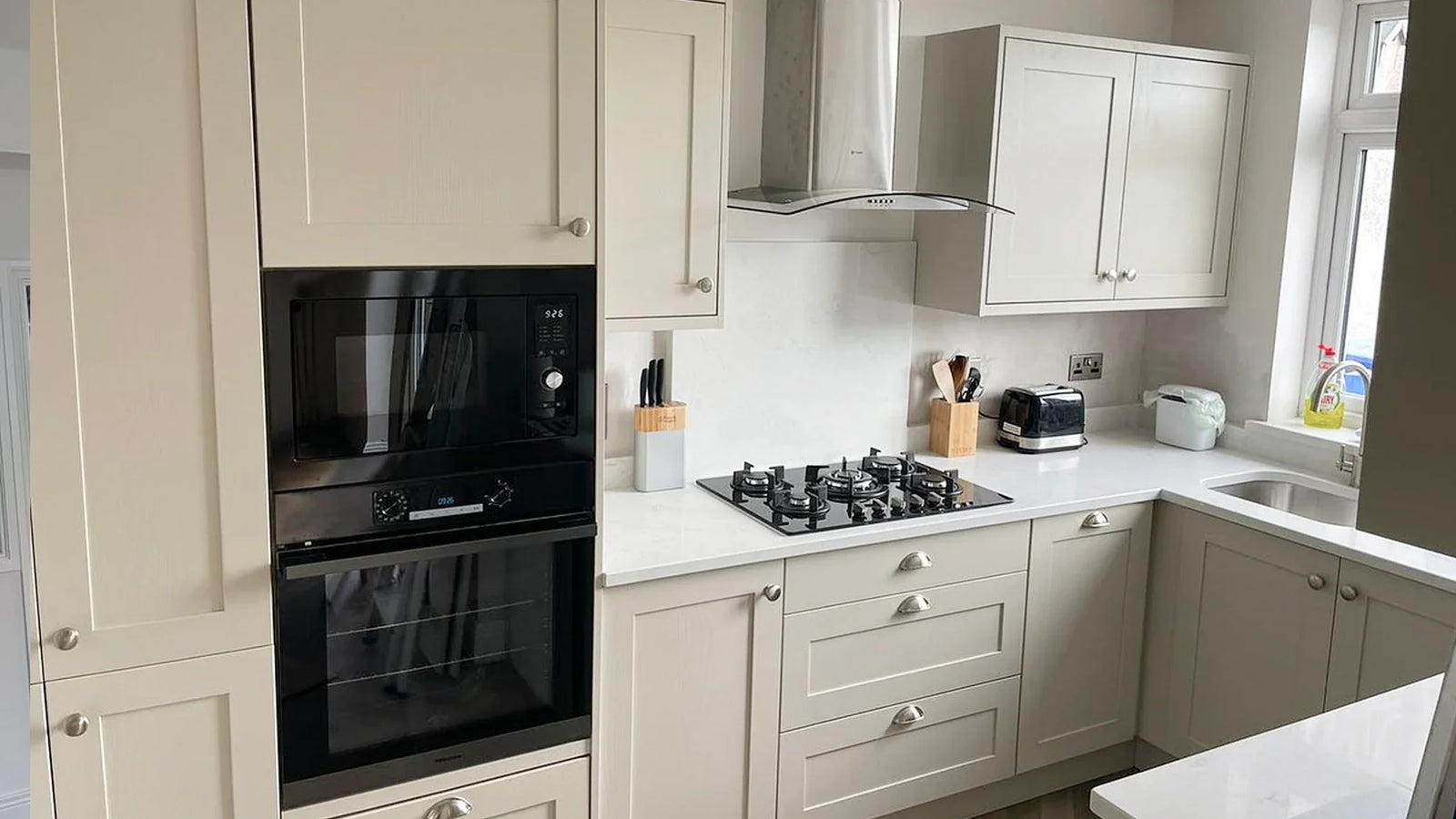 Painted Shaker U-Shaped Fitted Kitchen in Mussel image 1