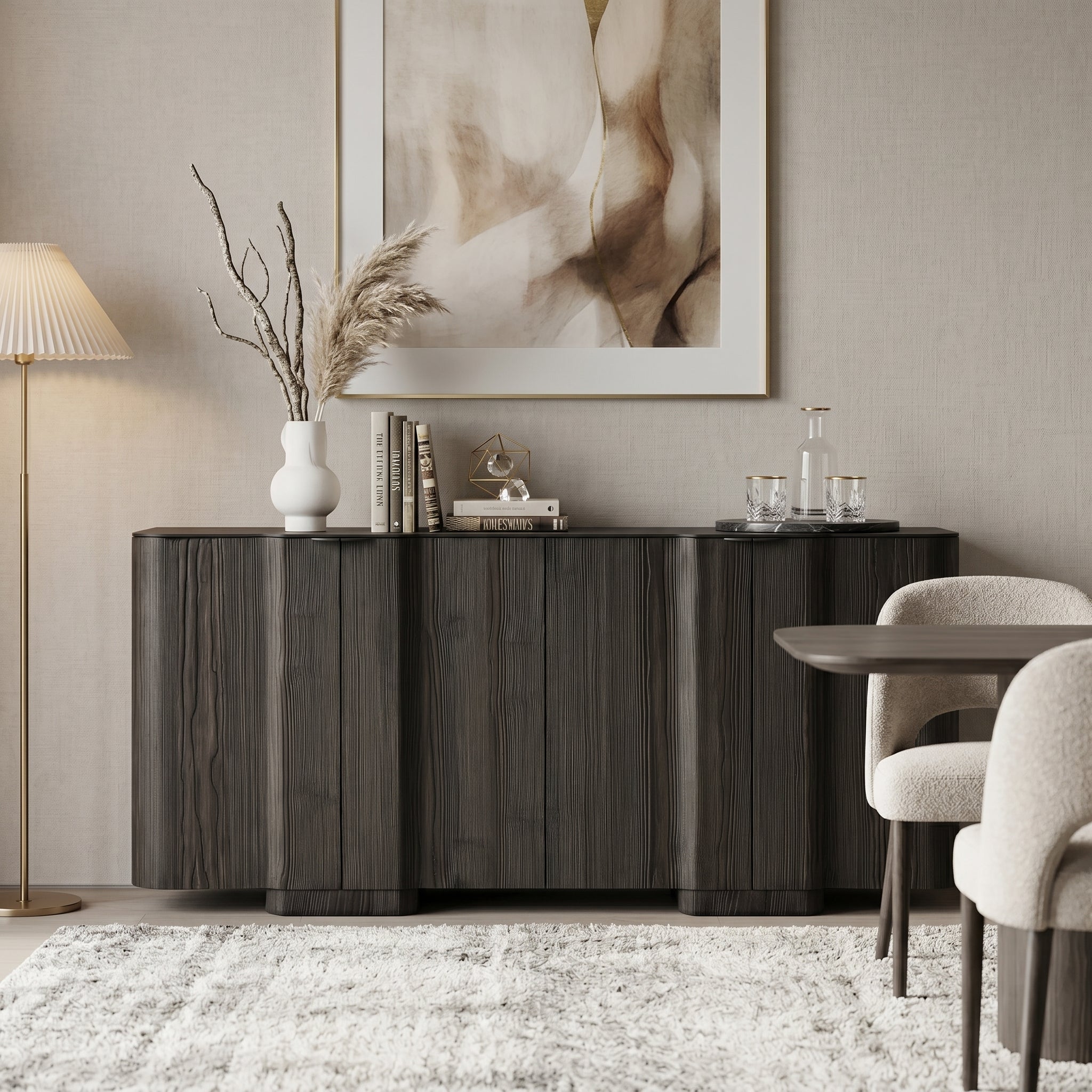 Dark Fluted Wood Sideboard