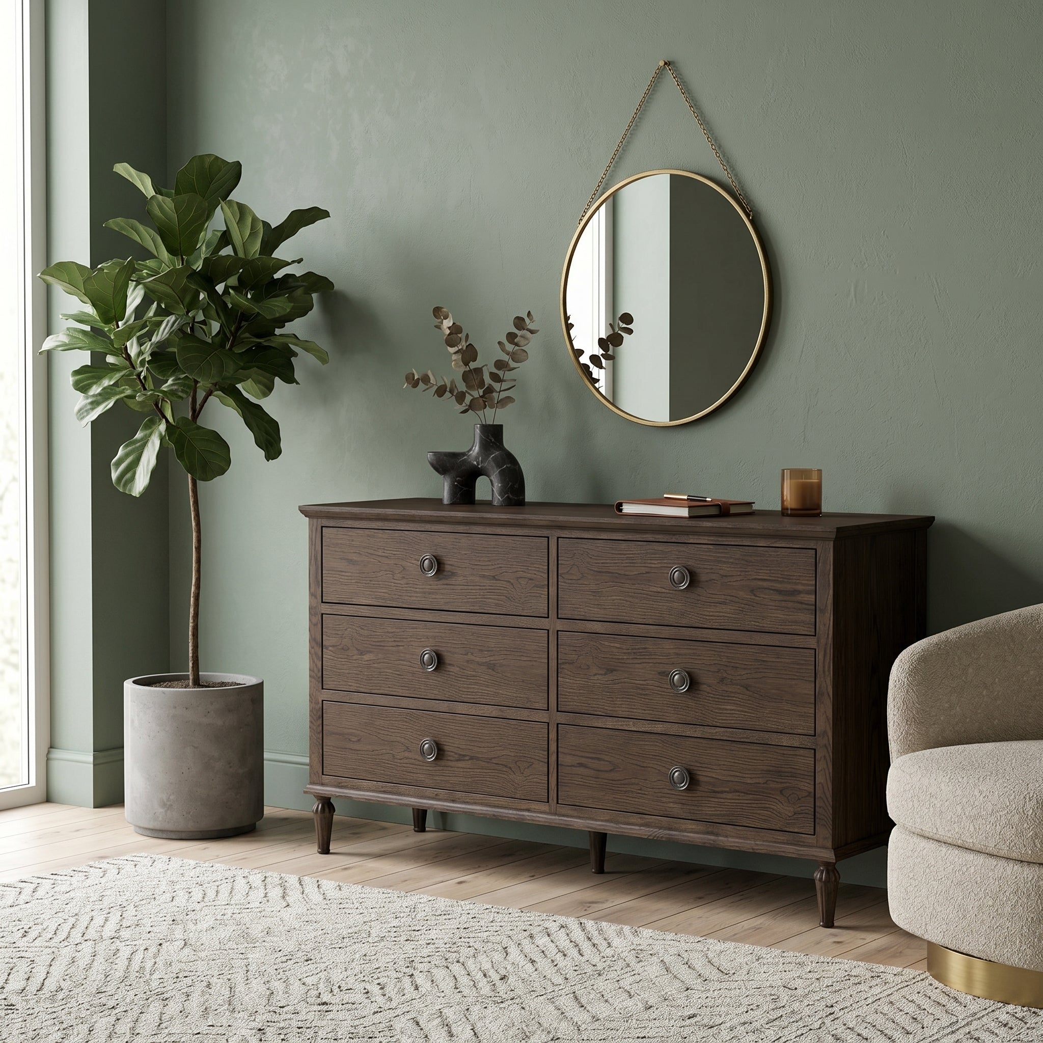 Dark Wood 6-Drawer Dresser