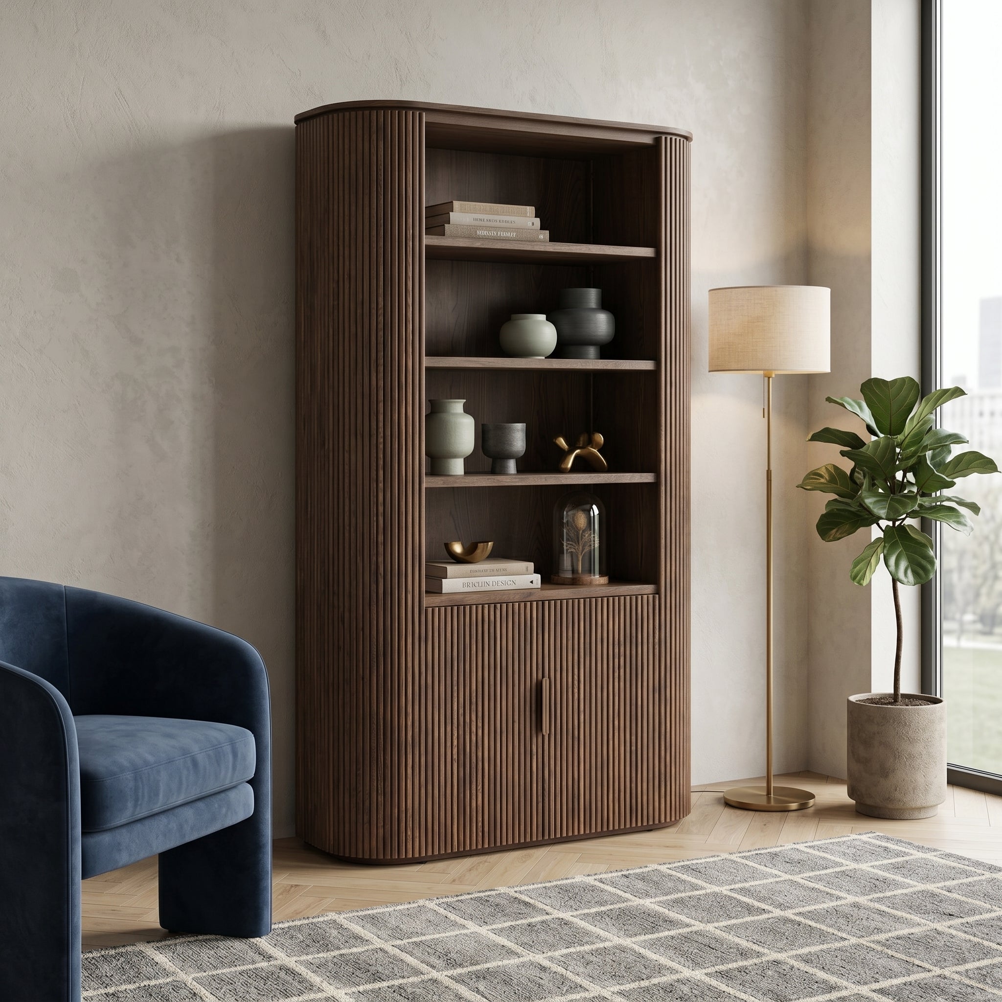 Walnut Fluted Bookcase