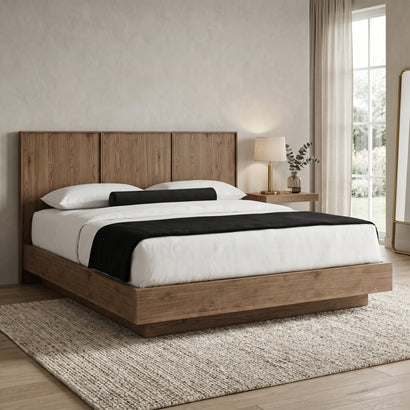 Walnut Wood Panel Platform Bed Frame