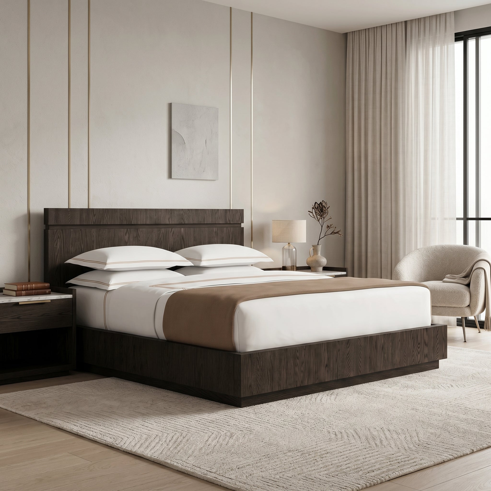 Dark Wood Panel Bed
