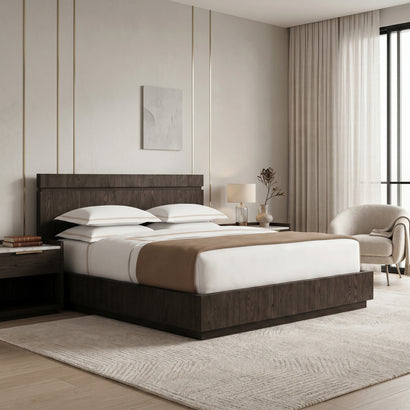 Dark Wood Panel Bed