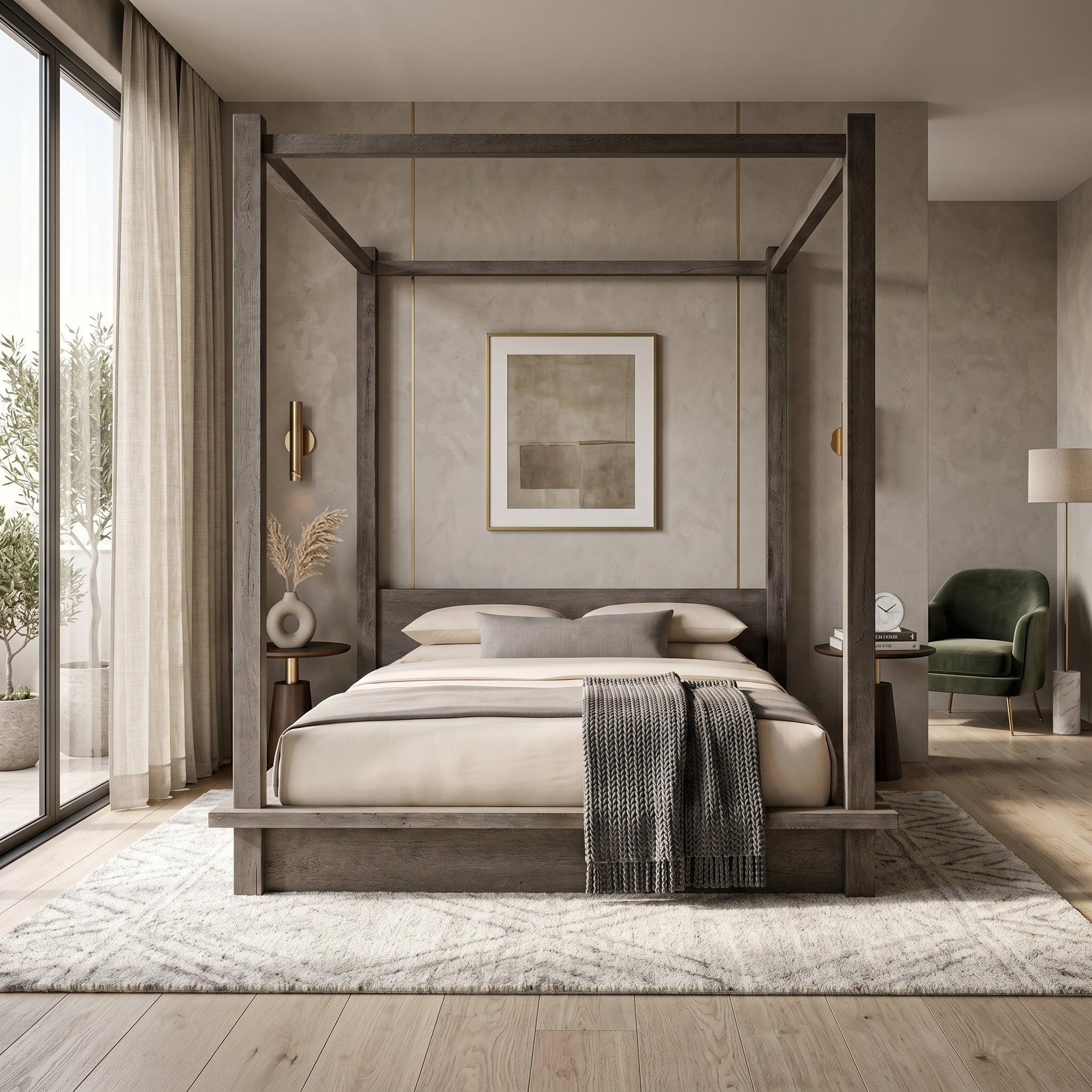 Dark Wood Canopy Bed