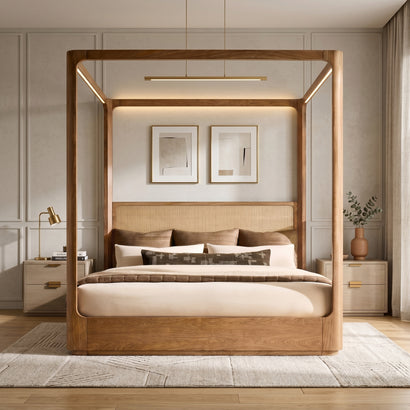 Walnut Cane Canopy Bed