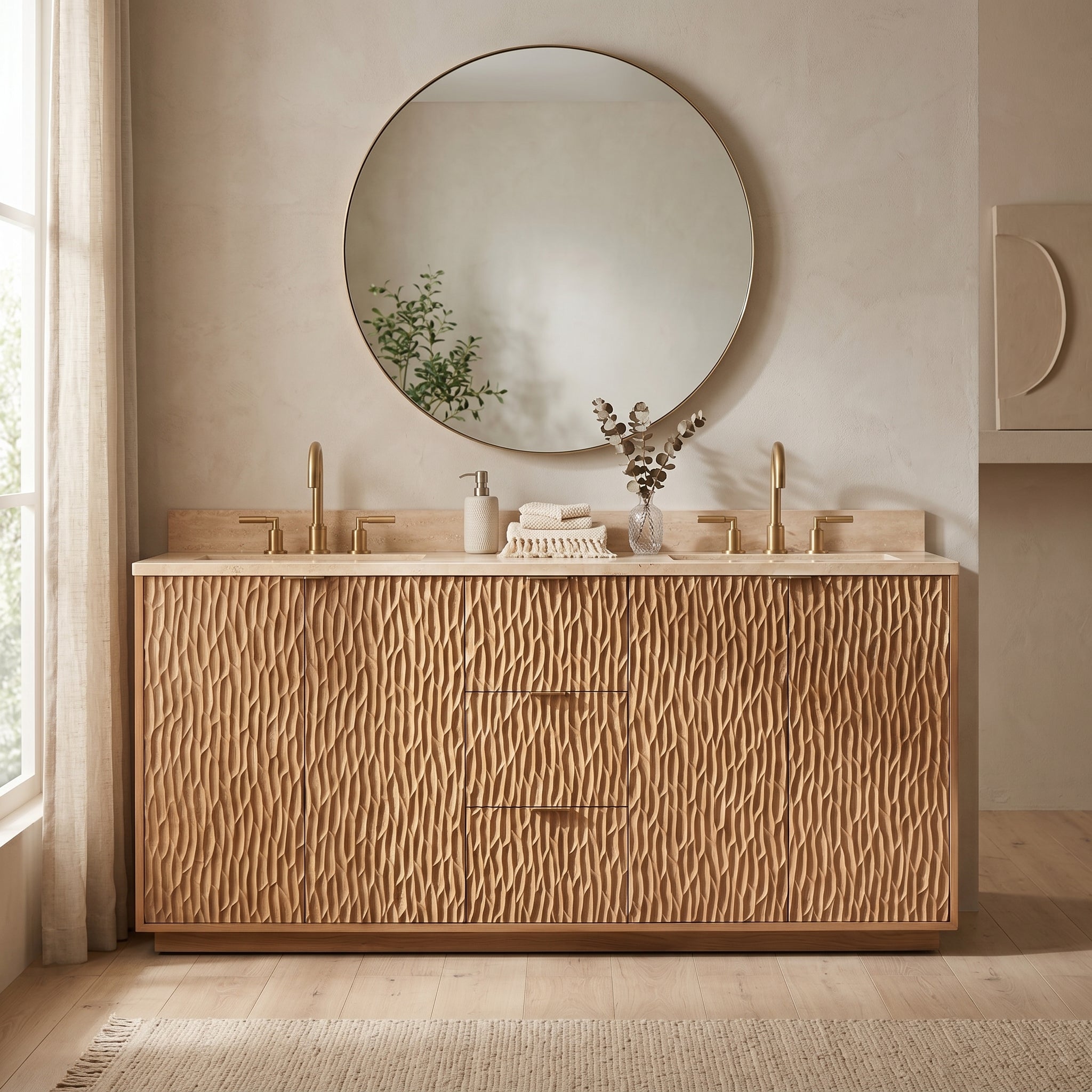 Carved Wood Double Vanity