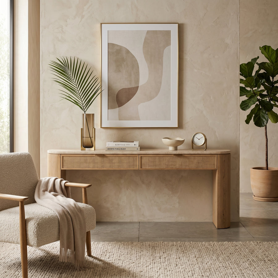 Oak Travertine Console