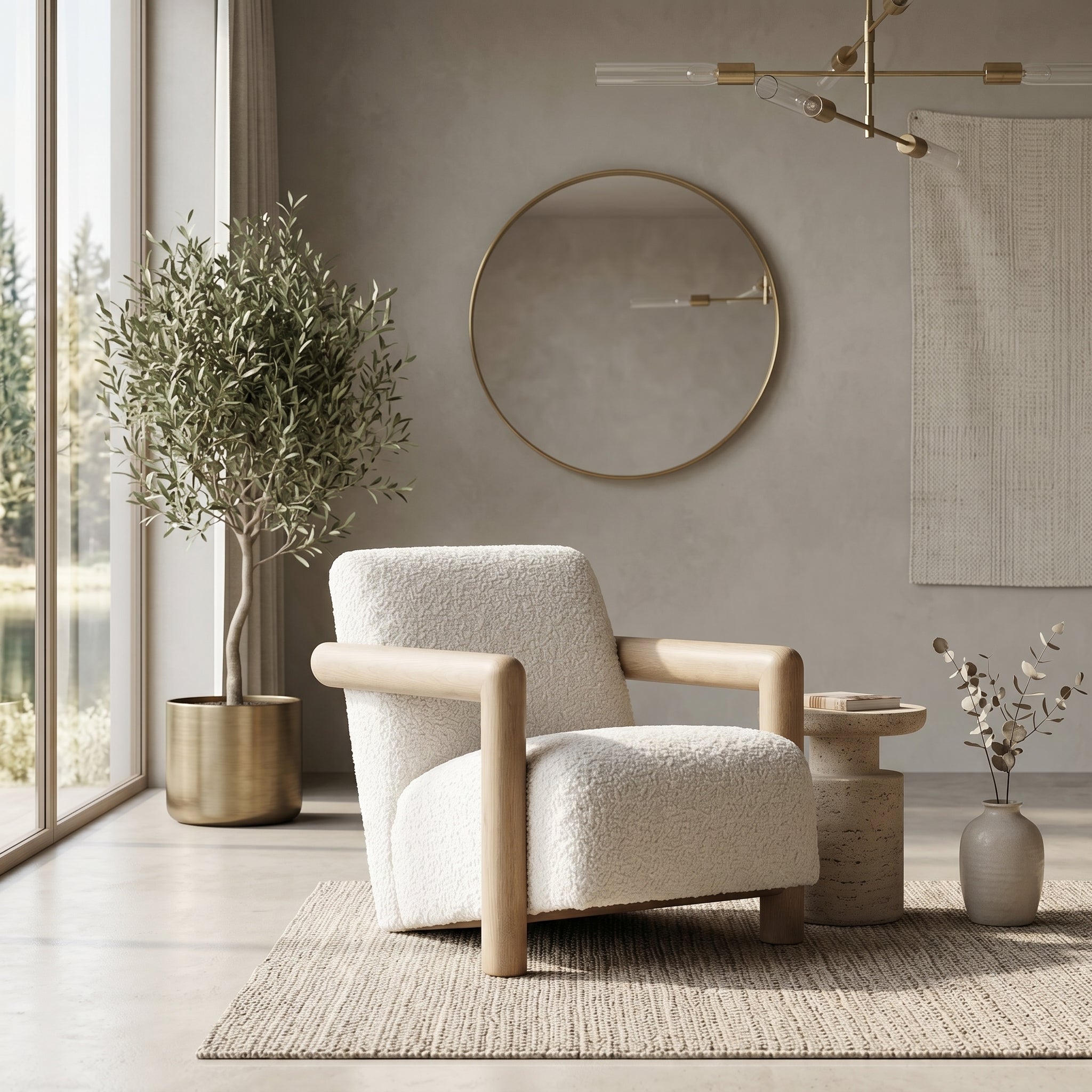 Bouclé Oak Armchair