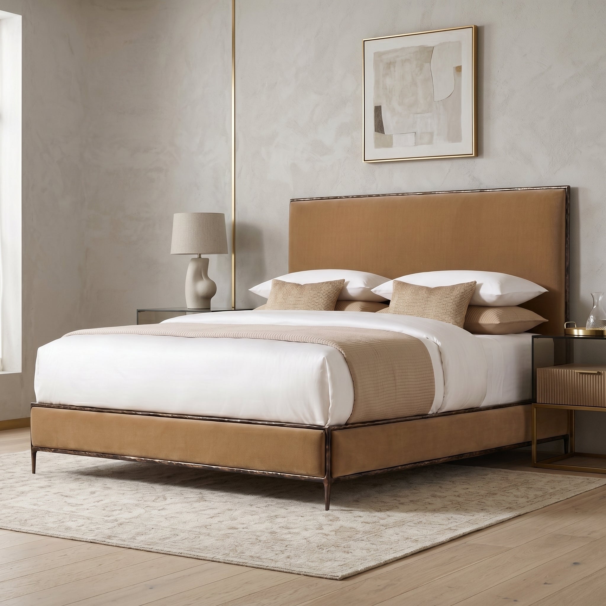 Tan Velvet Bed Frame