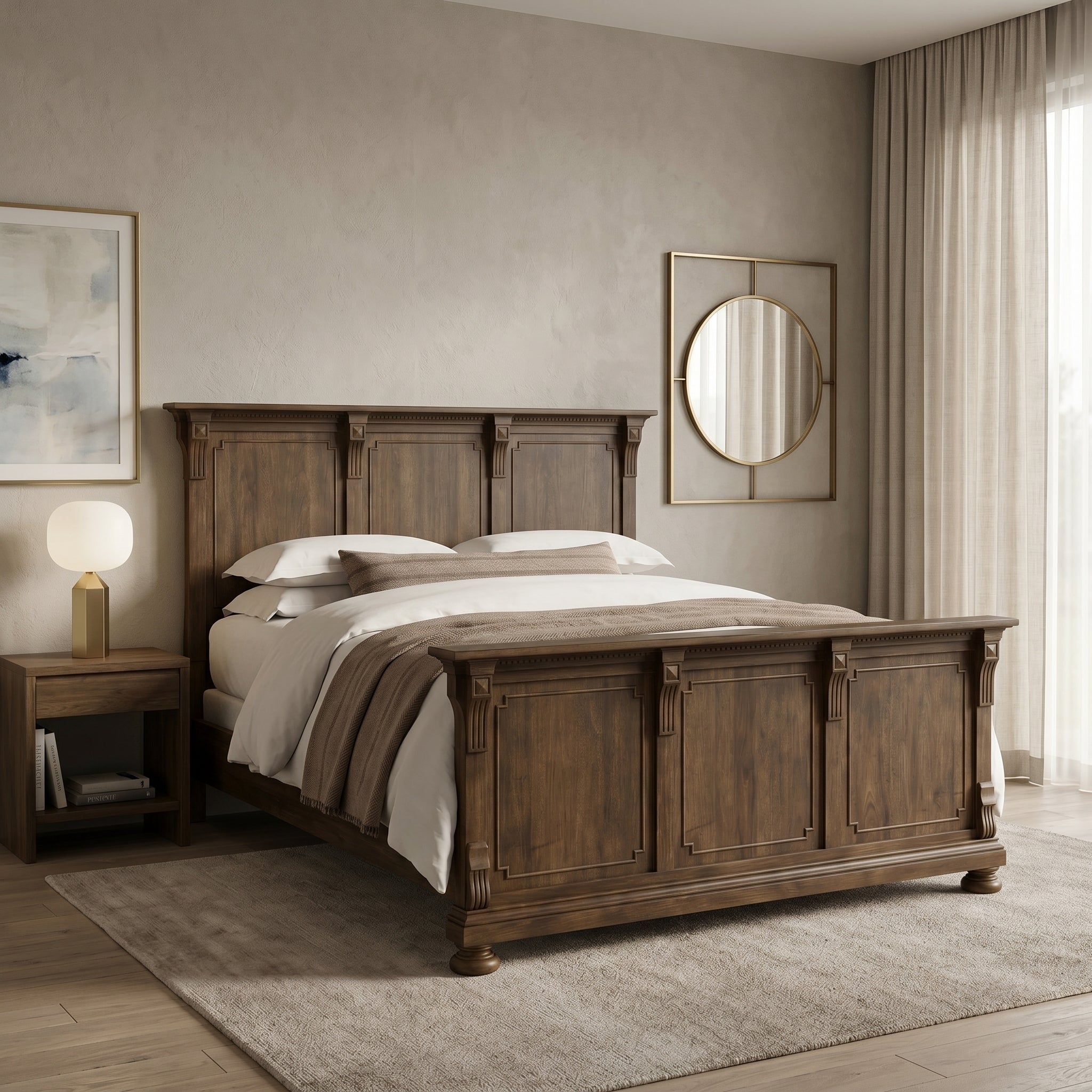 Dark Wood Panel Bed