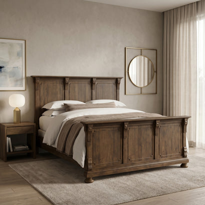 Dark Wood Panel Bed