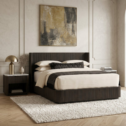 Fluted Dark Wood Bed