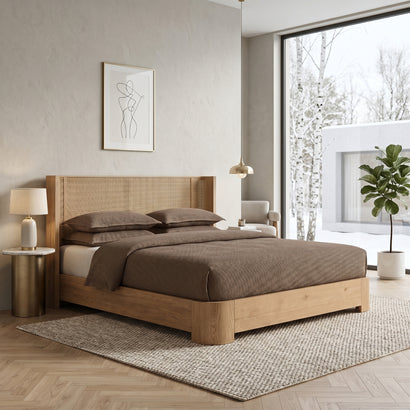 Oak Cane Platform Bed