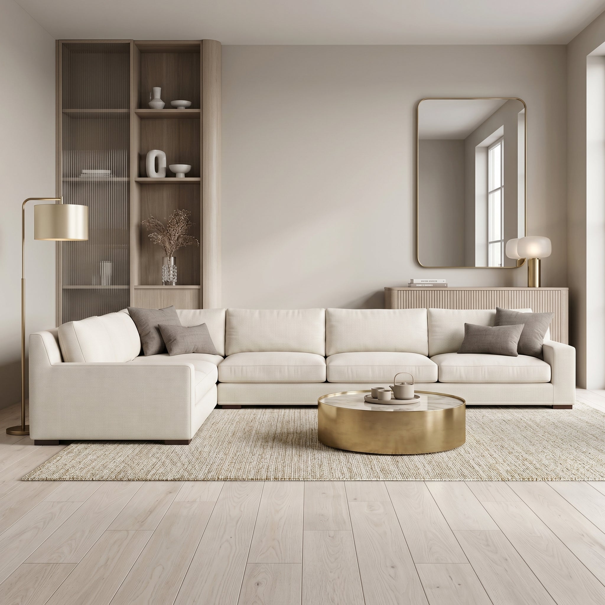 Beige Linen Sectional Sofa