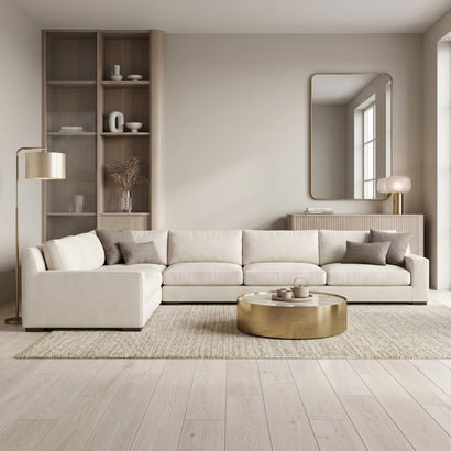 Beige Linen Sectional Sofa