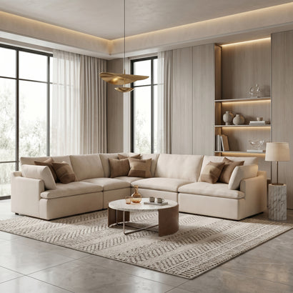 Beige Linen Sectional Sofa